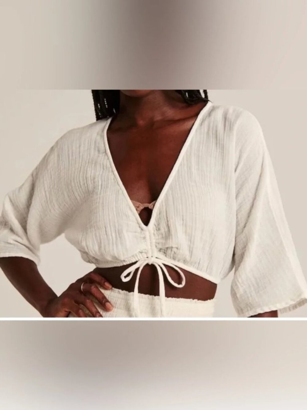Abercrombie & Fitch White Gauze Cinch Front Crop Top Size L